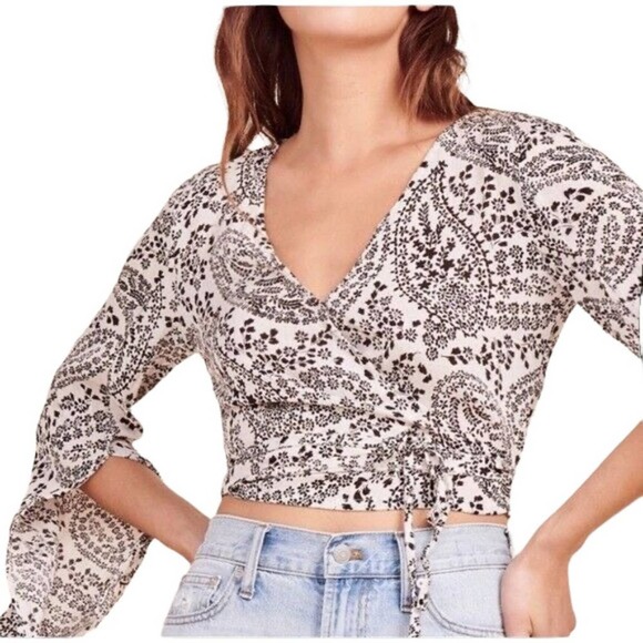 Street Wrap Top Ivory & Black Long Sleeves with Slit Small Jack By BB Dakota NWT - Picture 7 of 12